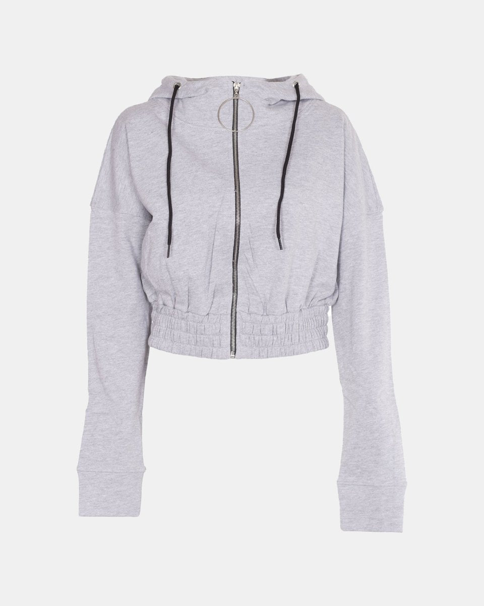 Grey Ladies Zip - Crop Hoodie