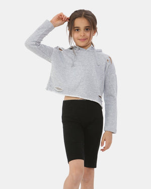Grey Marl Girl's Long - Sleeve Hoodie