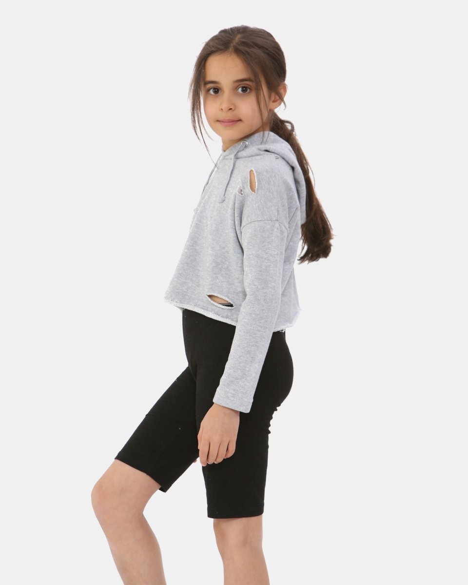 Grey Marl Girl's Long - Sleeve Hoodie