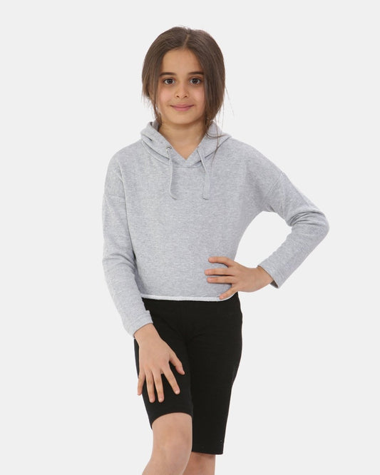Grey Marl Girls Plain Crop Hoodie