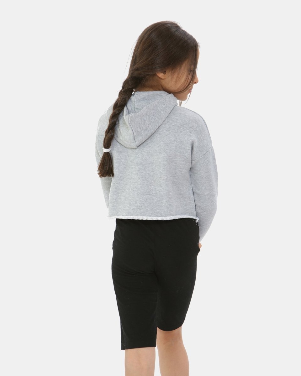 Grey Marl Girls Plain Crop Hoodie