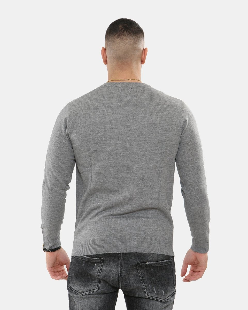 Grey V - Neck Plain Pullover Jumper