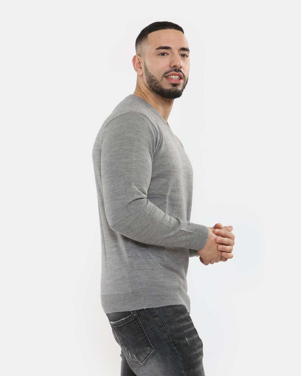 Grey V - Neck Plain Pullover Jumper