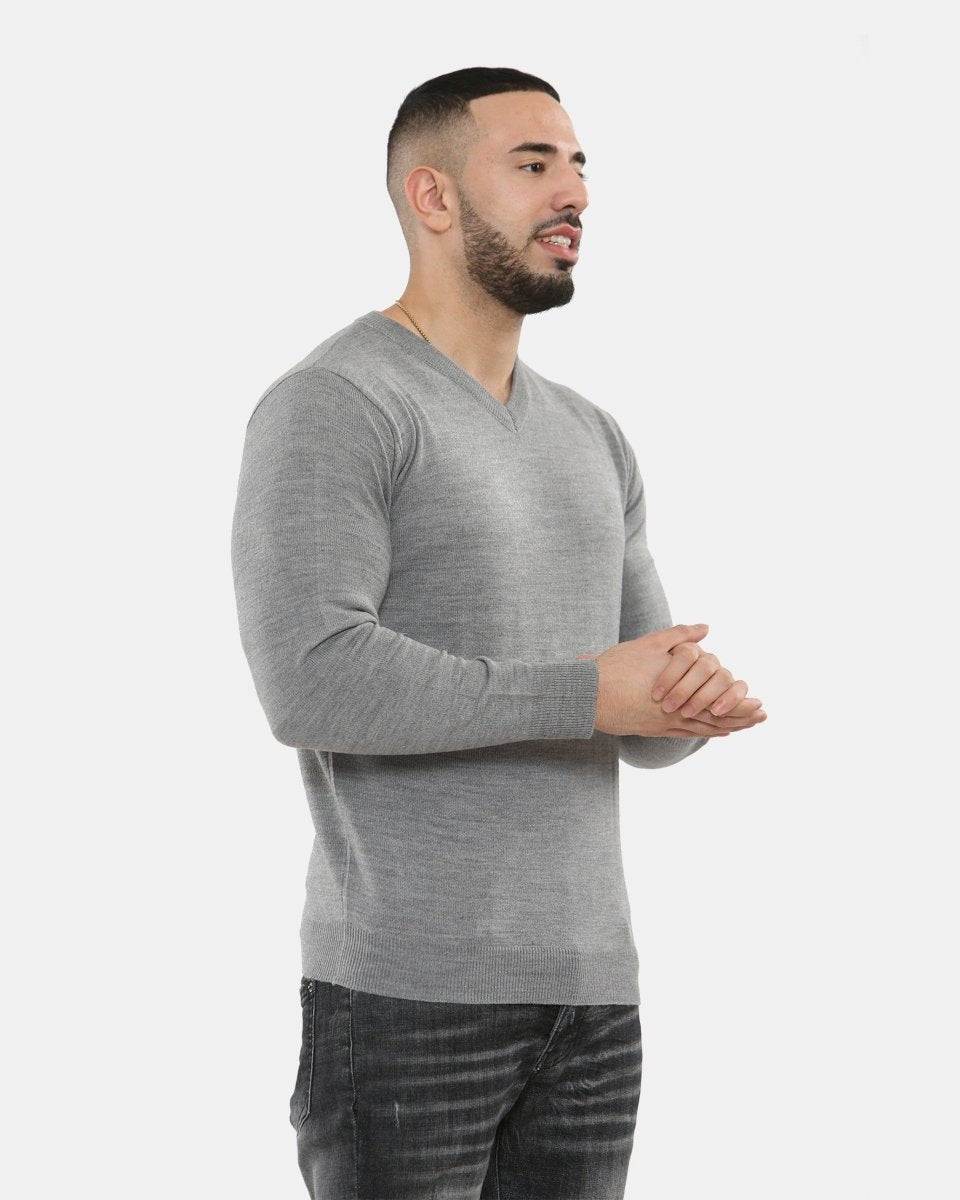 Grey V - Neck Plain Pullover Jumper