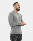 Grey V - Neck Plain Pullover Jumper