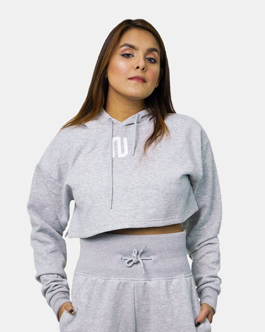 Grey Womens Crop Top Hoodie
