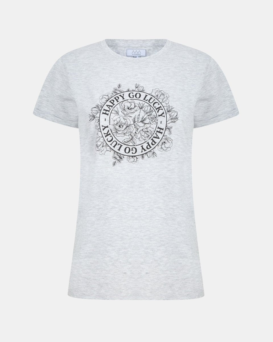 Grey Womens Happy Go Lucky Printed T-Shirt