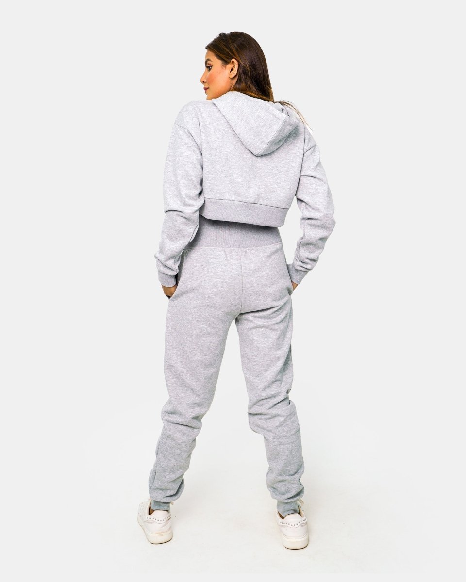 Grey Womens Ribbed Crop Hoodie