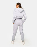 Grey Womens Ribbed Crop Hoodie