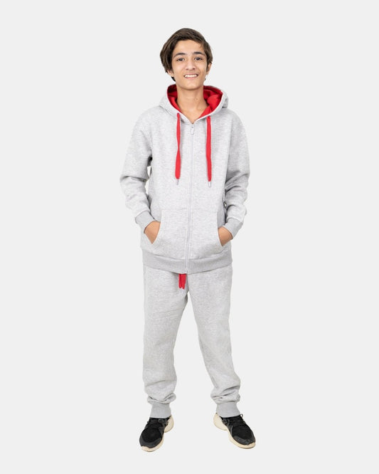 Grey/Red Contrast Fleece Tracksuit