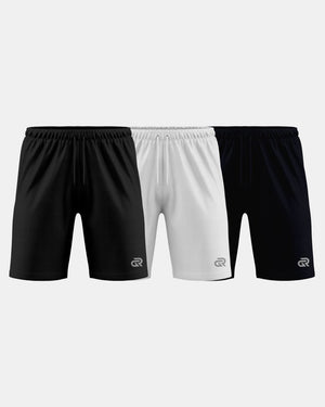 GymRight Gym Shorts | Breathable Athletic Shorts Pack of 3| B, W & N