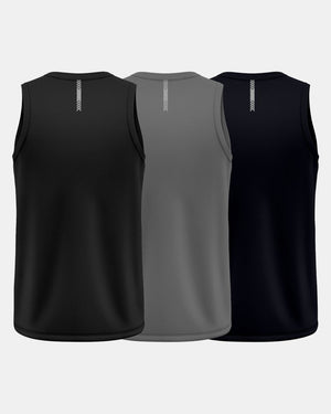 GymRight Gym Tank Tops | Muscle Fit Workout Vest | Pack of 3 | B, G & N