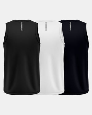 GymRight Gym Tank Tops | Muscle Fit Workout Vest | Pack of 3 | B, W & N