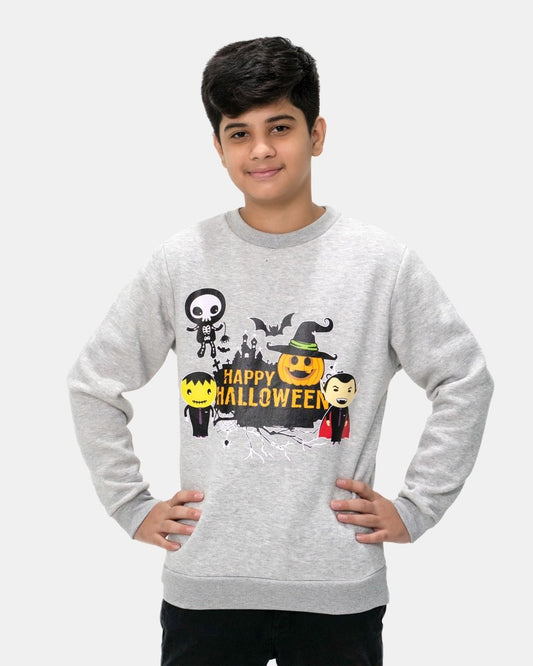Happy Halloween Printed Grey Sweatshirt
