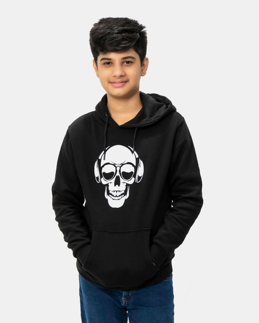 Headphones Skull Printed Black Hoodie