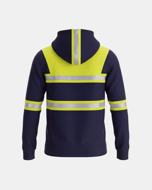 Hi-Vis Workwear Full Zip Hoodie | Neon Green & Navy, Multi Pockets & Reflective Tape – NOROZE