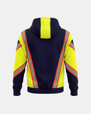 Hi-Vis Workwear Full Zip Hoodie | Neon Green & Navy, with Orange Reflective Tape – NOROZE