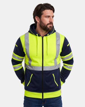 Hi-Vis Workwear Full Zip Hoodie | Neon Green & Navy with Reflective Tape – NOROZE