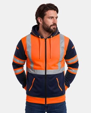 Hi-Vis Workwear Full Zip Hoodie | Neon Orange & Navy with Reflective Tape – NOROZE