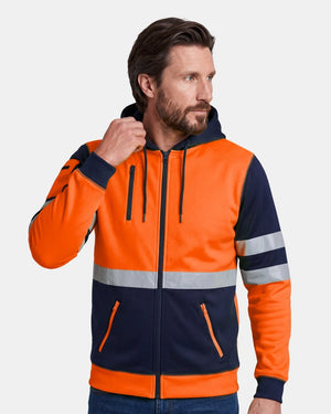 Hi-Vis Workwear Full Zip Hoodie | Neon Orange & Navy with Reflective Tape – NOROZE