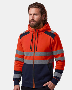 Hi-Vis Workwear Full Zip Hoodie | Neon Orange & Navy with Reflective Tape – NOROZE
