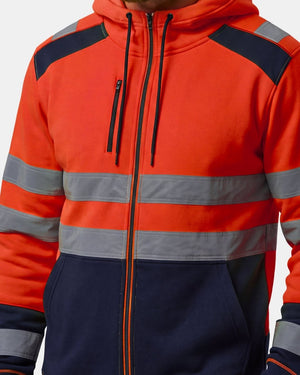 Hi-Vis Workwear Full Zip Hoodie | Neon Orange & Navy with Reflective Tape – NOROZE