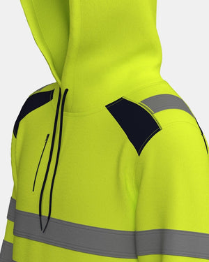 Hi - Vis Workwear High Neck Pullover Hoodie | Neon Green & Navy with Reflective Tape – NOROZE