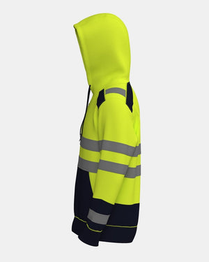 Hi - Vis Workwear High Neck Pullover Hoodie | Neon Green & Navy with Reflective Tape – NOROZE