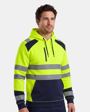 Hi-Vis Workwear High Neck Pullover Hoodie | Neon Green & Navy with Reflective Tape – NOROZE