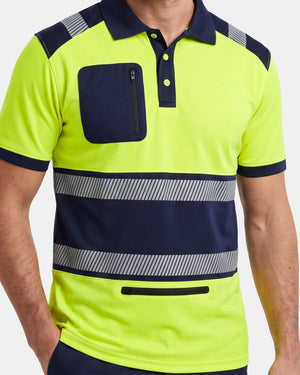 Hi-Vis Workwear Polo| Neon Green & Navy with Reflective Stripe – NOROZE