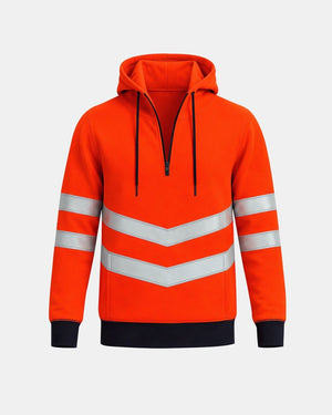 Hi-Vis Workwear Pullover Hoodie | Neon Orange & Navy with Reflective Tape – NOROZE