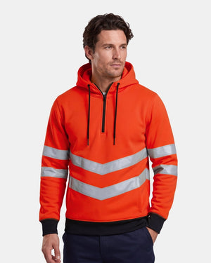 Hi-Vis Workwear Pullover Hoodie | Neon Orange & Navy with Reflective Tape – NOROZE