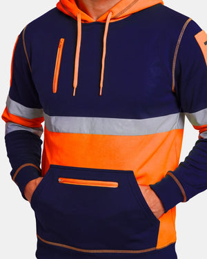 Hi-Vis Workwear Pullover Hoodie | Neon Orange & Navy with Reflective Tape – NOROZE