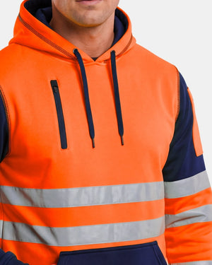 Hi-Vis Workwear Pullover Hoodie | Neon Orange & Navy with Reflective Tape – NOROZE
