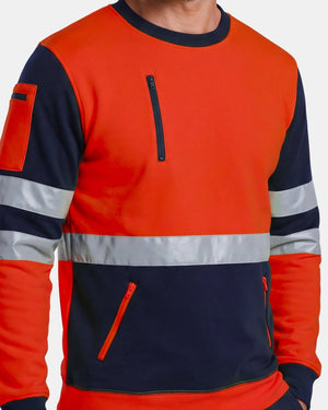 Hi-Vis Workwear Sweatshirt | Neon Orange & Navy with Reflective Tape – NOROZE