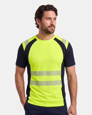 Hi-Vis Workwear T-Shirt | Neon Green & Black with Reflective Stripe – NOROZE