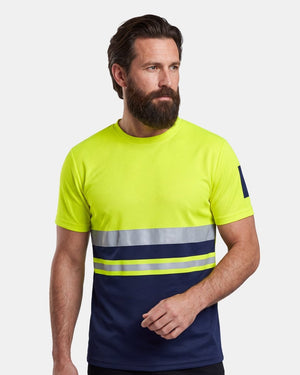 Hi-Vis Workwear T-Shirt | Neon Green & Navy with Reflective Stripe – NOROZE