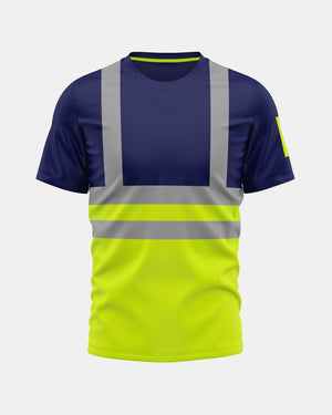 Hi-Vis Workwear T-Shirt | Neon Green & Navy with Reflective Stripe – NOROZE