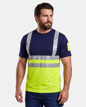 Hi-Vis Workwear T-Shirt | Neon Green & Navy with Reflective Stripe – NOROZE