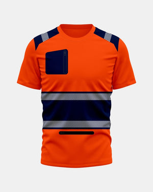 Hi-Vis Workwear T-Shirt | Neon Orange & Navy with Reflective Stripe – NOROZE