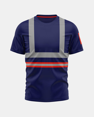 Hi-Vis Workwear T-Shirt | Neon Orange & Navy with Reflective Stripe – NOROZE