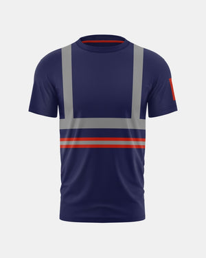 Hi-Vis Workwear T-Shirt | Neon Orange & Navy with Reflective Stripe – NOROZE