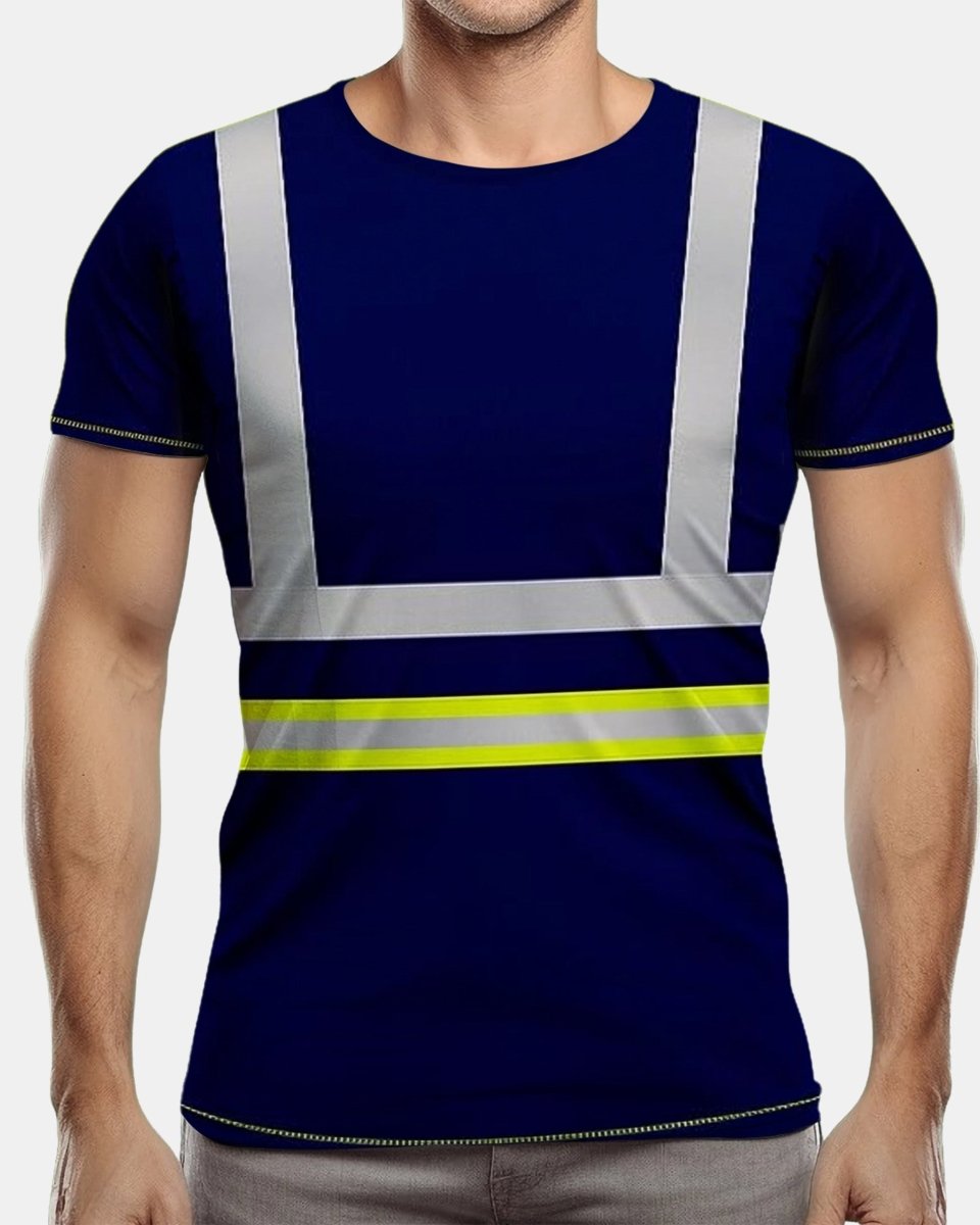 Hi - Viz Reflective Tape T-Shirt (Neon Green/Navy 3)