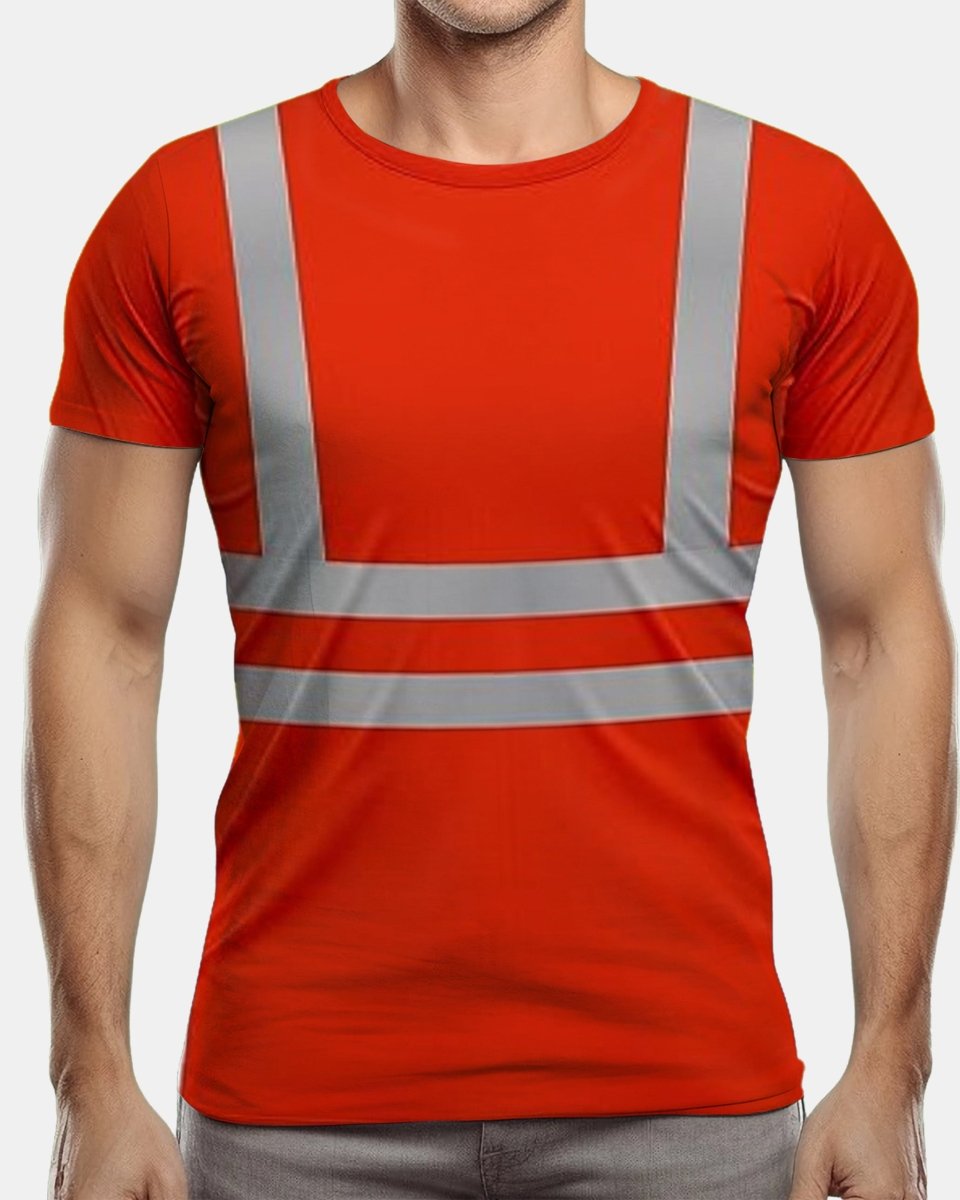 Hi - Viz Reflective Tape T-Shirt (Neon Orange/Grey 4)