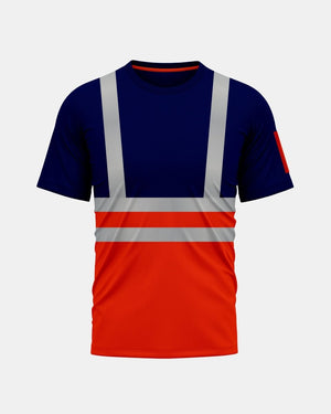Hi - Viz Reflective Tape T-Shirt (Neon Orange/Navy 1)