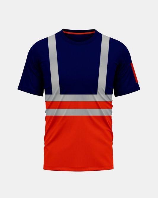 Hi - Viz Reflective Tape T-Shirt (Neon Orange/Navy 1)
