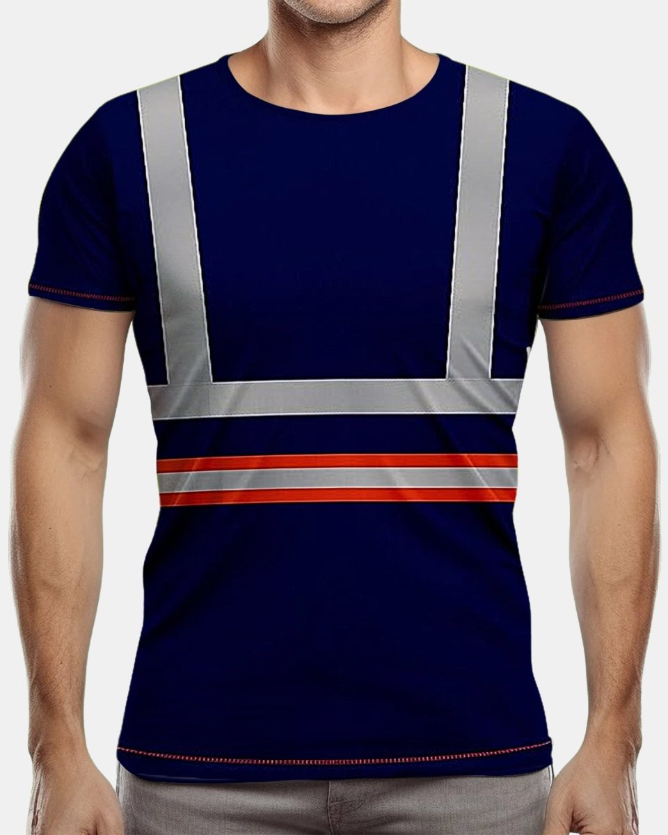 Hi - Viz Reflective Tape T-Shirt (Neon Orange/Navy 3)
