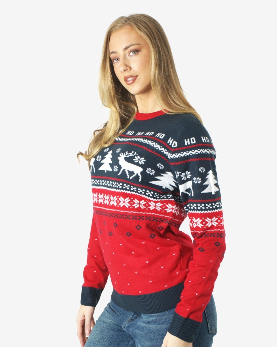 Hoho Reindeer Tree Navy Womens Xmas Jumpers