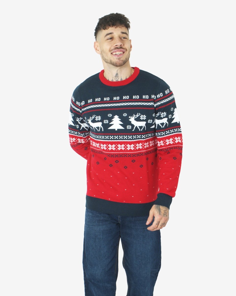 Hoho Reindeer Tree Navy Xmas Jumpers