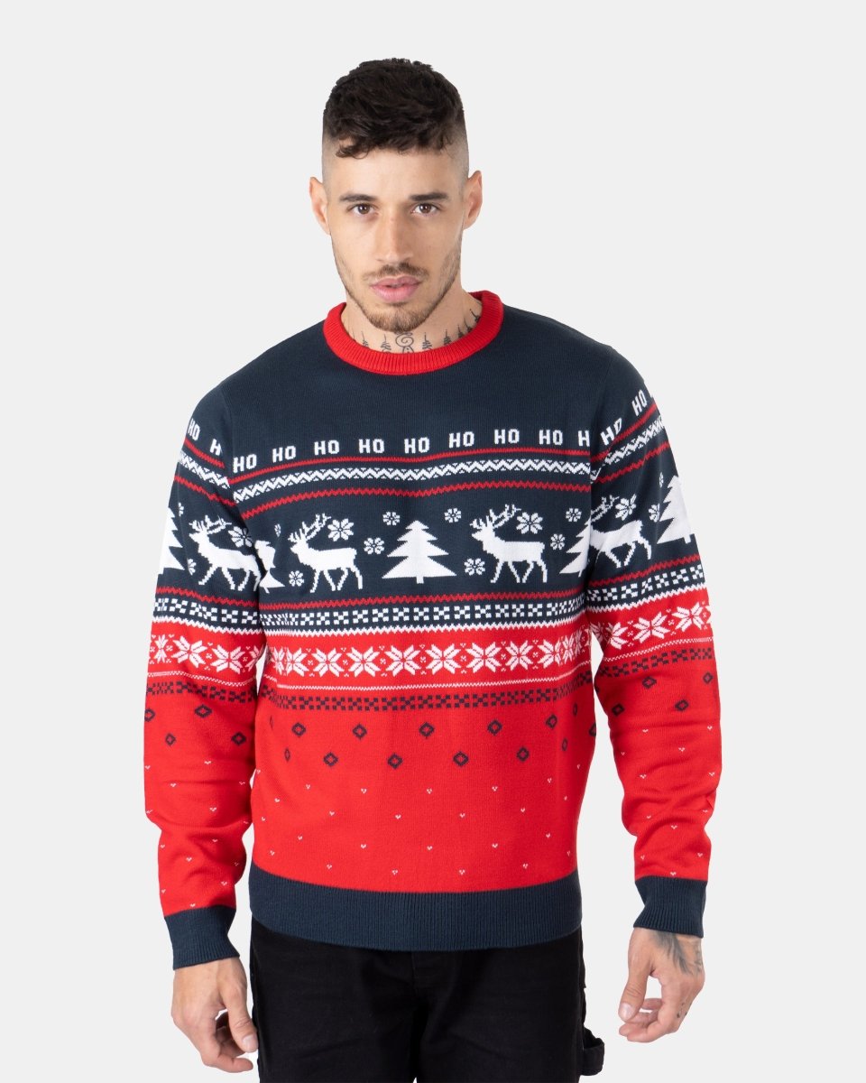 Hoho Reindeer Tree Navy Xmas Jumpers